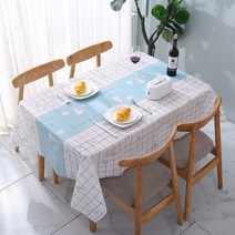 모던리빙 깔끔한 체크무늬 식탁보, 블루 아이스크림, 137 x 152 cm