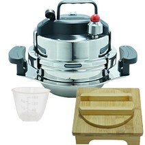 5분 바로 밥 누룽지 가마솥 손잡이형 + 나무 세트 + 계량컵, 0.8L, 은색+검정색
