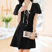 비비에모 어시스 퍼프 소매 리본 카라 넥 셔츠 원피스 03670