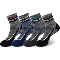 레노마 남성용 스포츠 쿠션 등산 중목 양말 4족 세트 REM-37, 블랙, 네이비, 차콜