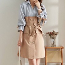 비비에모 리리컬 배색 리본 더블 단추 원피스 04152