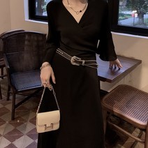 비비에모 브이넥 7부 플레어 소매 롱 원피스 04896