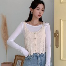 뜨개진 여성용 스카시 스칼럽 오픈 니트 뷔스티에 슈테르 조끼