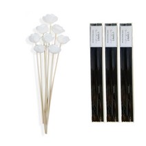 레스쁘리 미니로즈 조화 8p + 디퓨저 스틱 30p, 조화 (화이트), 스틱 (블랙), 1세트