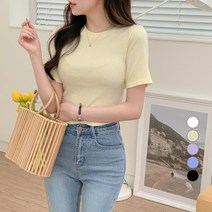 베러스윗 여성용 슬림핏 무지 쫀쫀 반팔 티셔츠