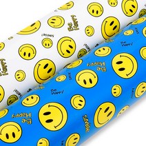 디자인랩 스마일 비닐롤 포장지 2종세트, 블루, 화이트, 1세트