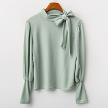 엔비룩 여성용 넥 리본 퍼프 티셔츠