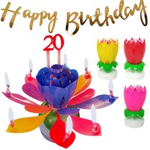 쁘띠마인 연꽃 생일초 + 생일 가랜드 세트, 멀티컬러(생일초4P), 랜덤발송(가랜드), 1세트