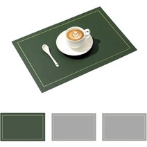 브리뷰 렉터 PU 양면 식탁매트 4매 세트, 올리브그린, 그레이, 43 x 30 cm