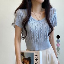 데일리무드 여성용 디저트 꽈베기 유넥 크롭 반팔 니트