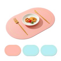 브리뷰 라일리 PU 양면 식탁매트 4p, 45 X 30 cm, 라이트핑크 + 스카이
