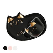 루시아이 야옹캣 머그컵 + 트레이 세트, 블랙, 1세트