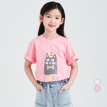 롤리트리 아동 반팔 순면 고양이 그래픽 티셔츠