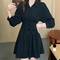 메이첼 허리 슬림 플레어 셔츠형 미니 원피스 00452