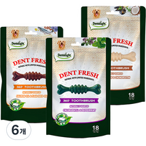 덴탈라이트 덴탈 프레쉬 360도 칫솔 강아지 덴탈껌 150g, 입냄새 제거, 모질개선, 관절보호, 6개
