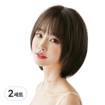 하이유니 스트레이트 펌 숏 컷 헤어 단발 통가발 가발 32cm + 가발망 + 거치대 세트, 챠콜블랙, 2세트
