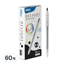 델리 델라이트 퀵드라이 노크식 젤잉크펜 0.5mm EQ118, 블랙, 60개