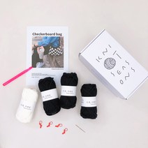 뜨개사계절 초보자용 체커보드백 코바늘 뜨개질 DIY 패키지, 블랙, 아이보리(실), 1세트