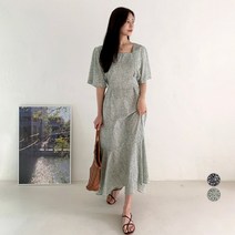 루디에 스퀘어넥 잔꽃 롱 원피스 OPS7630K24