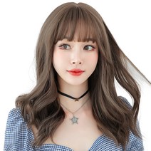 하이유니 셋팅 펌 헤어 긴머리 통가발 가발 50cm + 가발망 + 거치대 세트, 쿨브라운