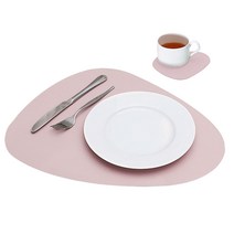 제이더블유 조약돌 양면 테이블매트 + 티코스터 세트, 핑크, 테이블매트 (42 x 34 cm) , 티코스터 (13.5 x 11 cm)