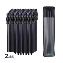 엘리식스 데일리 브로우 마스카라 스크류 브러쉬 50p + 휴대용 파우치 세트, 블랙, 2세트