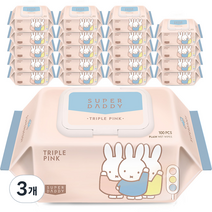 슈퍼대디 저자극 아기물티슈 트리플 핑크 캡형 100매, 20개입, 3개