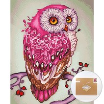 아트조이 DIY 보석 십자수 캔버스형 50 x 40 cm, 핑크 부엉이, 1세트