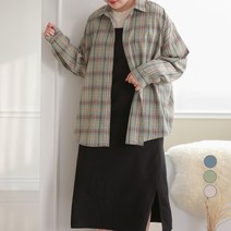 102102 여성용 빅사이즈 파스텔 체크셔츠