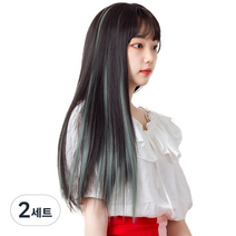 가발위드 와이드 컬러 포인트 피스 스트레이트 4p + 트윙클 붙임머리 세트, 다크카키(컬러피스), 랜덤발송(붙임머리), 2세트