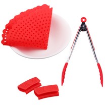 블룸엣홈 실리콘 3종 만두찜망 + 사각냄비손잡이 + 집게 중 조리도구 세트, 레드