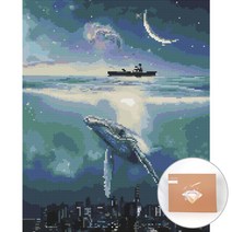 아트조이 DIY 보석 십자수 캔버스형 50 x 40 cm, 고래와 바다, 1개
