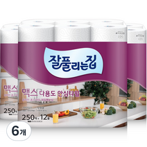 잘풀리는집 맥스 다용도 키친타올 250매, 12개입, 6개