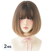 하이유니 옴브레 뱅 헤어 단발 통가발 30cm + 가발망 + 거치대 세트 D3103, 옴브레브라운, 2세트
