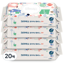 크리넥스 잘닦이는 엠보싱 점보 물티슈 캡형, 70매, 20팩
