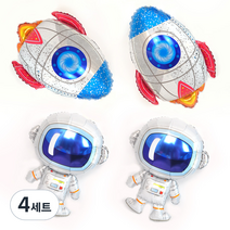은박풍선 우주로켓 2p + 우주인 2p, 혼합색상, 4세트