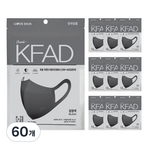 퓨올 로열 귀편한 비말차단마스크 KFAD 블랙, 5개입, 60개