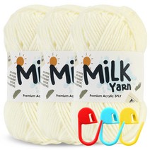 니뜨 밀크얀 뜨개실 50g x 3p + 단수링 3p 세트, 01 아이보리(실), 랜덤발송(단수링)