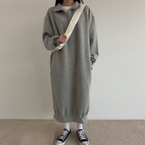 마이시즌 여성용 반집업 카라 맨투맨 기모 원피스