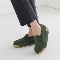 유니크9 여성용 가죽 스웨이드 키높이 통굽 로퍼 5cm