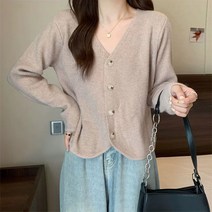 구디프 여성용 레이디 쁘띠 숏 루즈핏 가디건