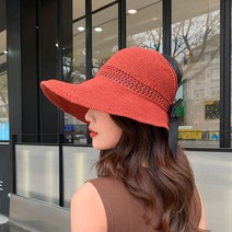 아이앤 여성용 접히는 밀짚 리본 버킷햇