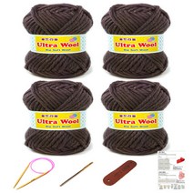 행복뜨기 울트라울 뜨개실 4p + 바늘 8mm + 돗바늘 + 라벨 + 목도리도안 세트, 코코아바이올렛, 1세트