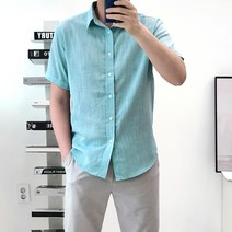 시원한 남자 반팔 린넨 셔츠