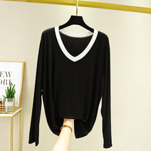 스타 여성용 화이트 라인 배색 브이티