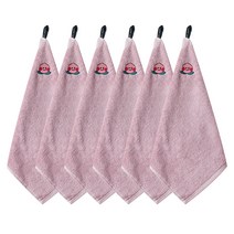 소프트터치 모달 고리수건 과일자수, 다크핑크 복숭아, 6개