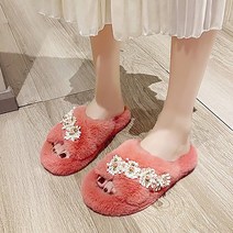 더플로우 여성용 겨울 요정같은 꽃장식 크로스 퍼 슬리퍼