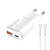 SPEEDY PD + QC 2포트 듀얼 멀티 고속 충전기 20W + C to C 25W 케이블 세트, 화이트, 1세트