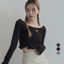 어썸어라운드 여성용 사선 단추 크롭 가디건