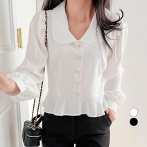 에비뉴비 여성용 핀턱 프릴 카라 블라우스